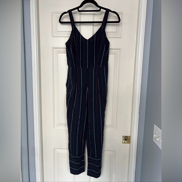 Universal Thread Navy Pinstriped Wide Leg Sleeveless Jumpsuit - Picture 1 of 9